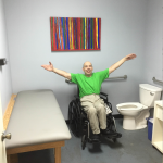 Lee shows off the new bathroom