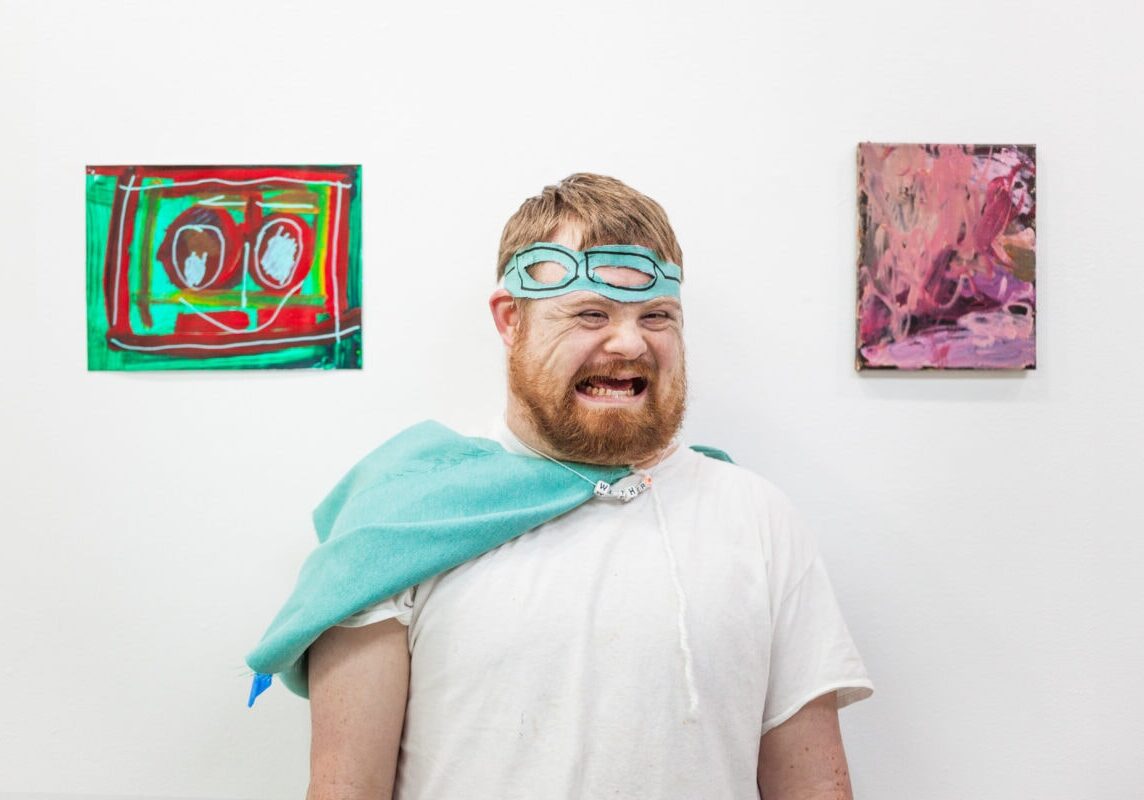 Casey Chrzan at a Circle Contemporary exhibition opening